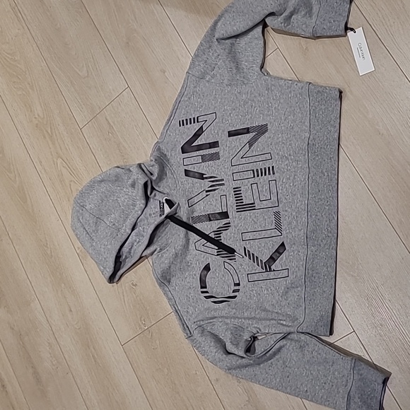 CALVIN KLEIN Performance Cropped Hoodie Sweater, Gray, XL - Picture 1 of 10